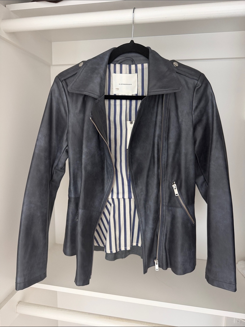 Anthropologie Charcoal Grey Leather Moto Jacket